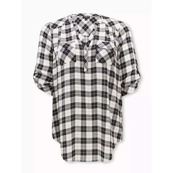 torrid Tops - TORRID Womens Plus 4 Harper Black & White Georgette Pullover 3/4 Sleeve Tunic